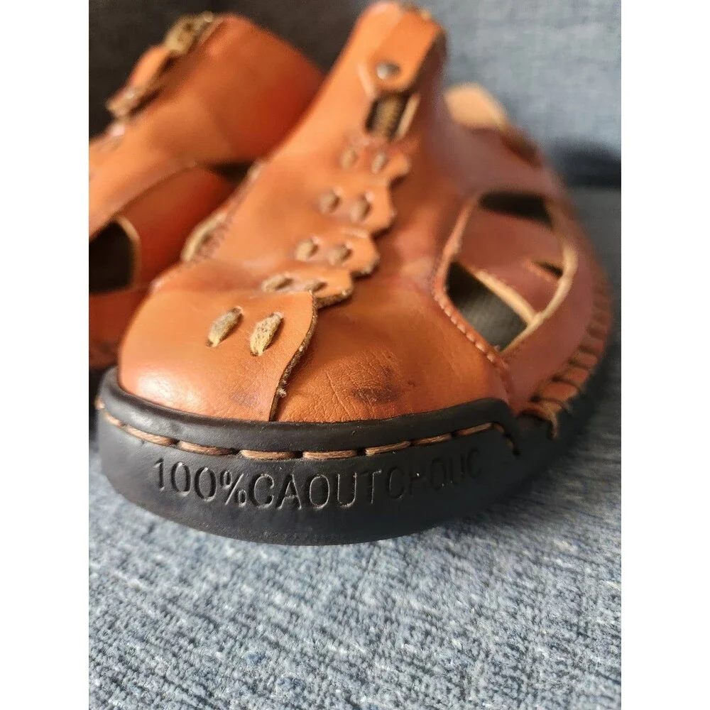 Caoutchouc Men's Brown Leather Casual Slip-on Sandals Size 46 US 13